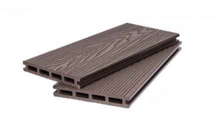 Террасная доска Поли SINGARAJA пустотелая 20х140х4000 мм, VELVET+3D WOOD, Темно-коричневый