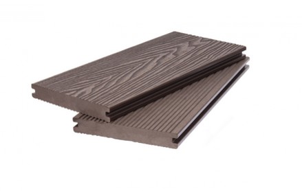 Террасная доска Поли SINGARAJA полнотелая 20х140х2900 мм, VELVET+3D WOOD, Темно-коричневый