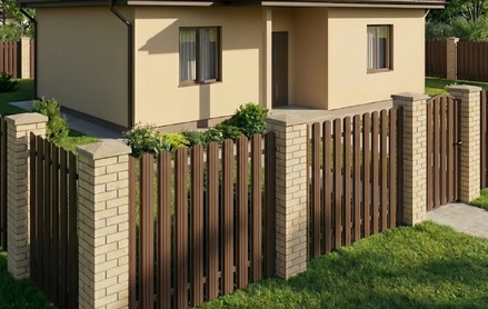 Евроштакетник Style, П-образный 120 мм, полиэстер односторонний, фигурный рез, RAL 8019
