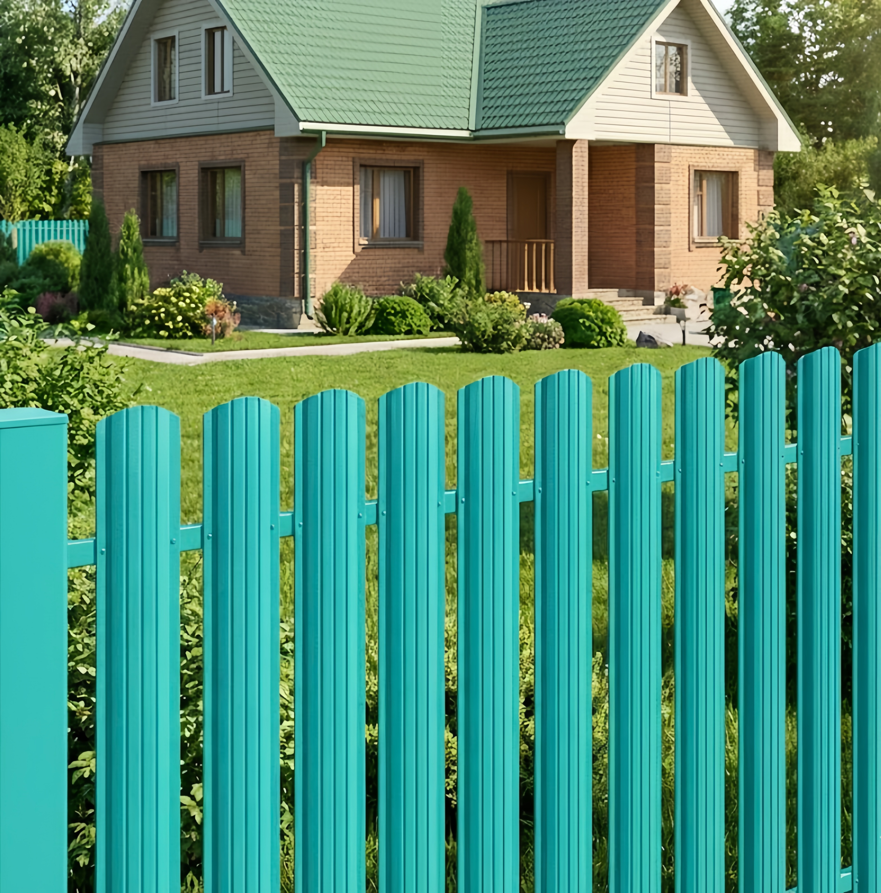 Забор из штакетника Modern RAL 5021, c.Черновка