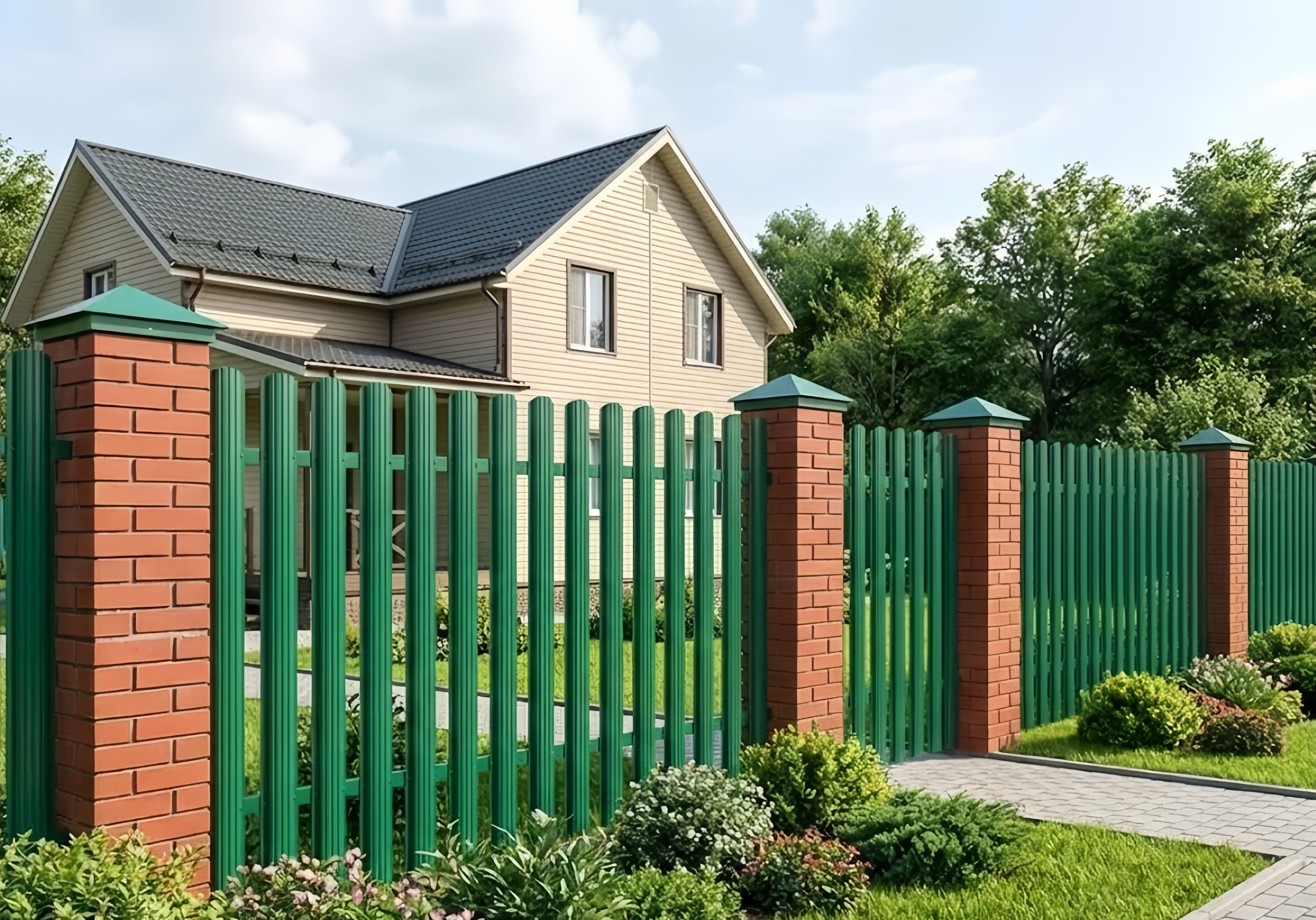 Забор из штакетника Modern RAL 6005, c.Дубовый Умёт
